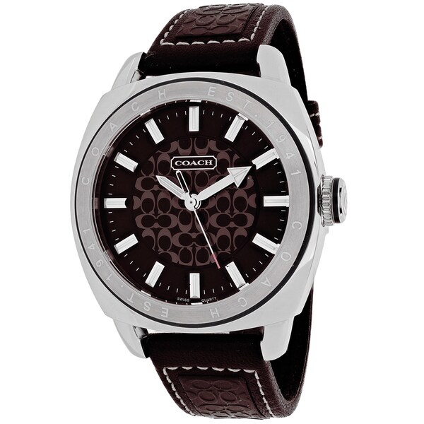 Coach Men's 14600962 Classic Round Brown Leather Strap Watch