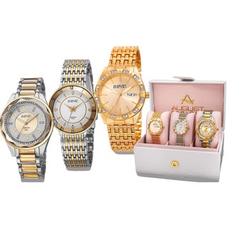 August Steiner Women's Diamond- Accented Alloy Built 3-Piece Bracelet Watch Set