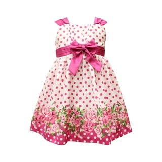 Mia Juliana Floral Border Shantung Dress With Pleated Band, Bow and Shirred Bodice