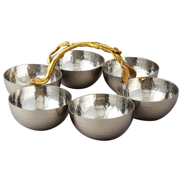 Elegance Golden Vine Hammered Stainless Steel Bowl Server (Set of 6)