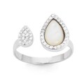 La Preciosa Sterling Silver Mother of Pearl & CZ Double Pear Open Ring