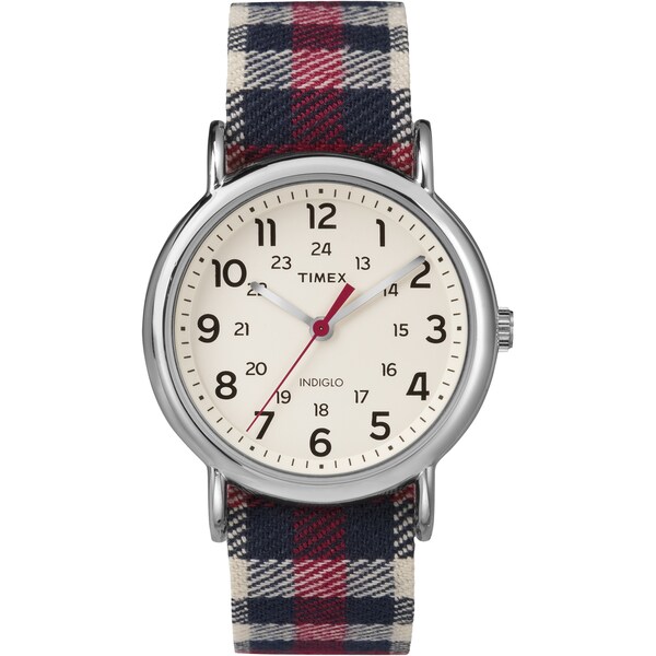 Timex Unisex TW2P896009J Weekender Red Plaid Nylon Slip-Thru Strap Watch