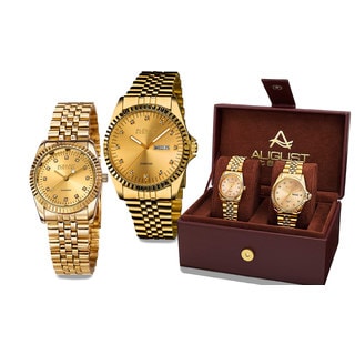 August Steiner His & Hers Japanese Quartz Sunray Dial 2-Piece Bracelet Watch Set