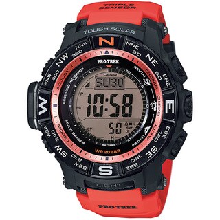 Casio Men's PRW-3500Y-4CR Atomic Black Digital Watch with Red Resin Band