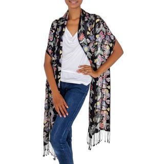 Handcrafted Silk 'Night In The Garden' Batik Shawl (Indonesia)