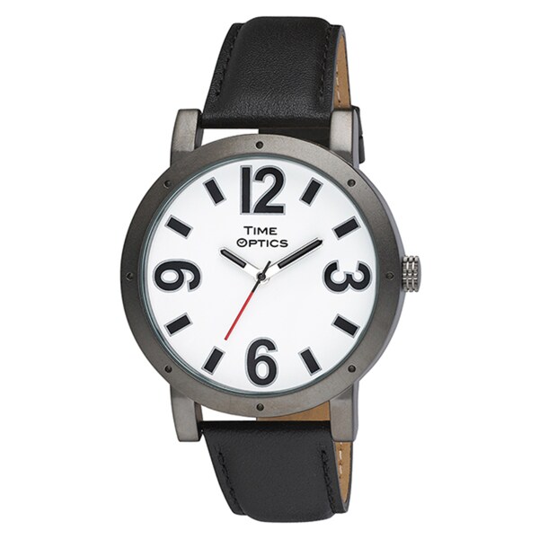 Unisex Oversized Gunmetal Case Leather Strap Watch