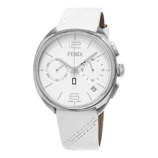 Fendi Men's F212014041 'Momento' White Dial White Leather Strap Chronograph Swiss Quartz Watch