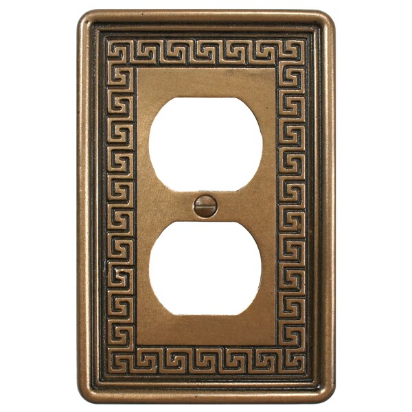 SomerTile 3.3x5-inch Courant Greek Key Bronze 1 Duplex Outlet Plate (Pack of 5)