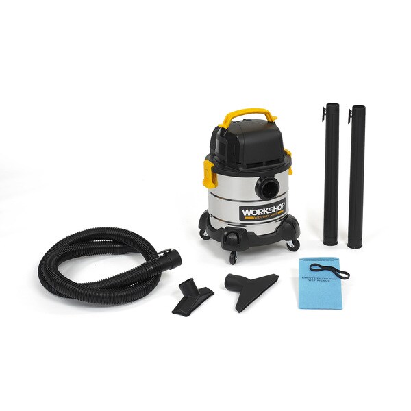 WORKSHOP Wet/Dry Vacs WS0400SS 4 Gal. 2.5 Peak HP Portable Stainless Steel Wet/Dry Shop Vacuum