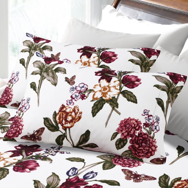 200-GSM Hemstitched Blossoms Printed Flannel Pillowcases (Set of 2)