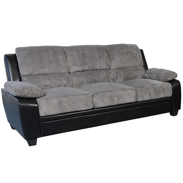 Sitswell Harvey Black and Grey Faux Leather and Corduroy Sofa 