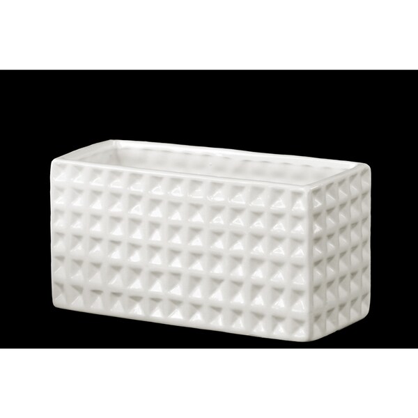 Ceramic Small Dimpled Finish Gloss White Wide Rectangular Vase