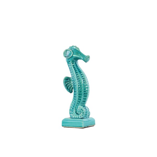 Ceramic Small Gloss Turquoise Seahorse on Base