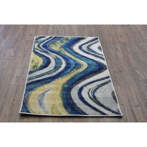 Silver/ Yellow/ Turquoise Indoor Area Rug (2'8 x 4'7) 17956580