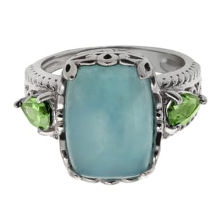 Sterling Silver 6.02ct 14x10mm Cushion Shaped Milky Aquamarine and Peridot Ring