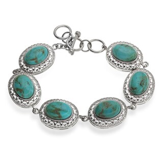 Sterling Silver 14x10mm Kingman Turquoise Line Bracelet