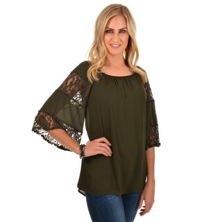 Journee Collection Women's Lace Bell Sleeve Peasant Blouse