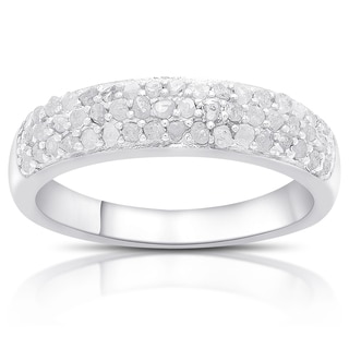 Finesque Gold Over Silver or Sterling Silver 1/2 Ct TDW Three Row Diamond Ring