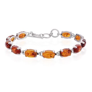Sterling Silver Oval Amber Toggle Bracelet