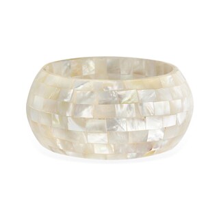 Rectangle-cut Monther-of Pearl Mosaic Bangle Bracelet