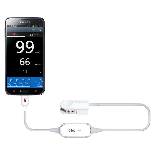 Masimo iSpO2 Fingertip Pulse Oximeter with Micro USB Connection and Large Sensor for Android Device