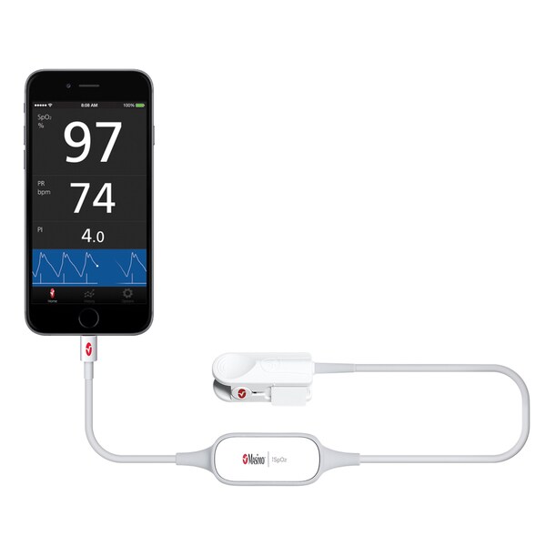 Masimo iSpO2 Fingertip Pulse Oximeter with Lightning Connection and Large Sensor for Apple iOS Device