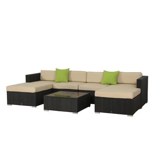 BroyerK 7-Piece Beige Outdoor Rattan Patio Furniture Set