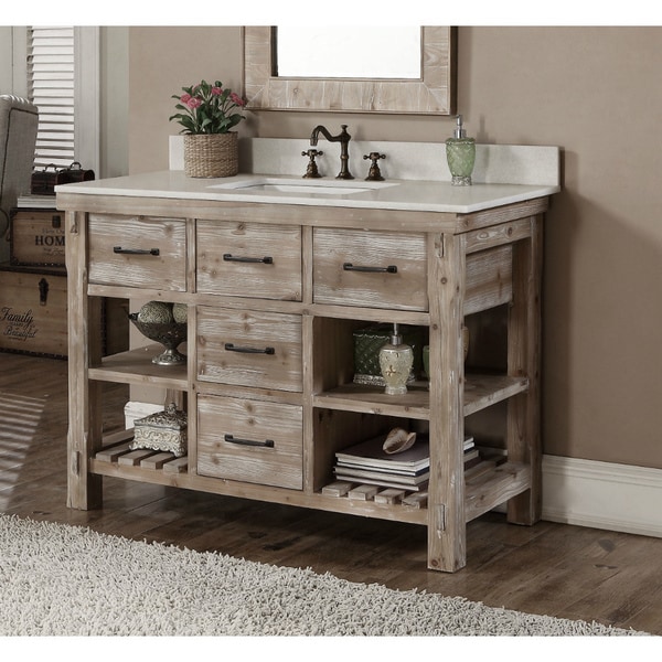 Rustic Style Matte Ash Grey Limestone Top 48inch Bathroom Vanity