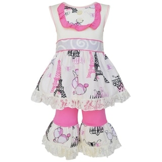 AnnLoren Girls Boutique Pink Paris Dress and Capri Outfit