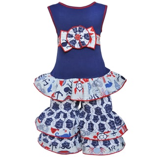 AnnLoren Girls Boutique Anchors Away Nautical Tunic and Capri Outfit