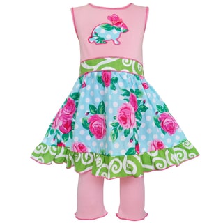 AnnLoren Boutique Easter Rose Dot Bunny Dress and Capri Set