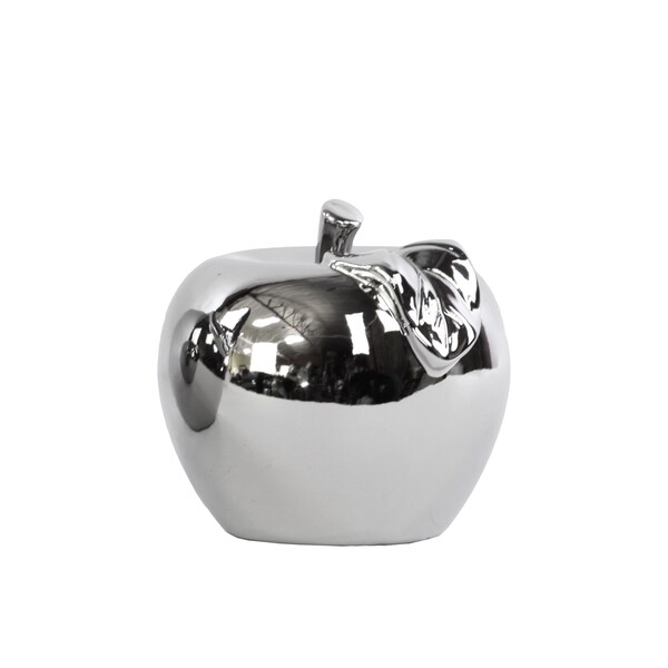 Ceramic Apple Figurine Small Polished Chrome Finish Silver