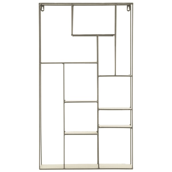 Metal Rectangular Wall Shelf with 11 Slots and Keyhole Hangers Coated Finish Champagne