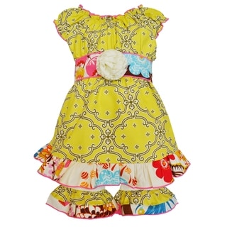 Ann Loren Girls Boutique Lattice and Floral Dress with Shorts Spring Clothing Set