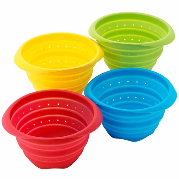 4 Piece Collapsible Silicone Colander Set - Red, Green, Blue and Orange
