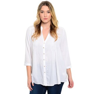 Shop the Trends Women's Plus Size 3/4 Sleeve Button Down Woven Top