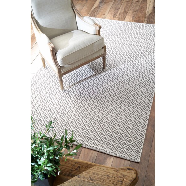 nuLOOM Handmade Flatweave Moroccan Trellis Grey Cotton Rug (9' x 12