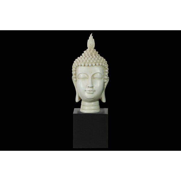 Resin Gloss Finish Cream Buddha Head with Pointed Ushnisha on Base