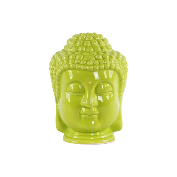 Glossy Green Finish Ceramic Buddha Head with Beaded Ushnisha
