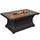 Florence Rectangular Slate Topped Gas Firepit Table with Red Lava Rock Strip Burner and Weather Cover