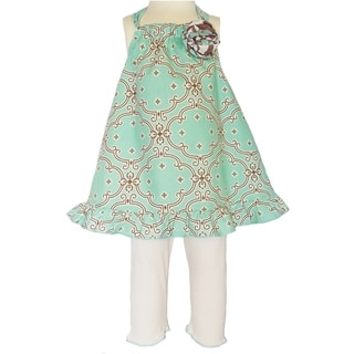 AnnLoren Girls Mint Green Vine Rose Halter Top and Capri Outfit