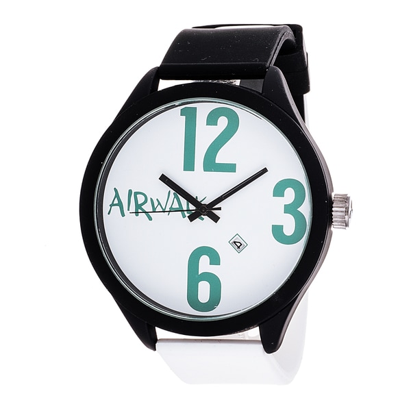 Airwalk Analog Black Case with Black & White Silicone Strap Watch 