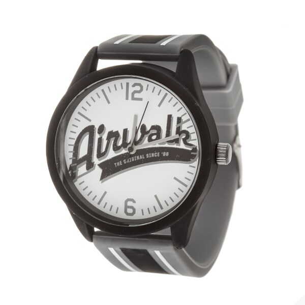 Airwalk Analog Black Case and Logo on Dial with Grey & Black Silicone Strap Watch 