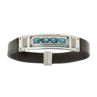 One-of-a-kind Michael Valitutti London Blue Topaz Men's Leather Bracelet