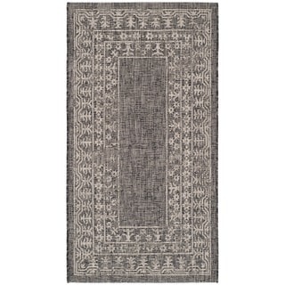 Safavieh Geometric Indoor/ Outdoor Courtyard Black/ Beige Rug (2'7 x 5