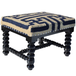 Herat Oriental Indo Cotton & Wool Upholstered Wooden Footstool