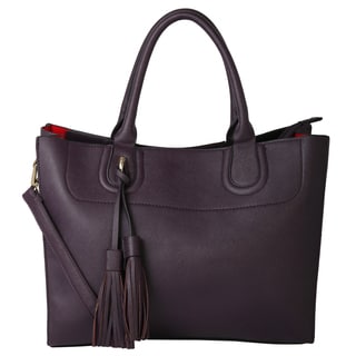 Rimen and Co. Pu Leather Solid Color Double Tassell Top Zipper Closure Tote