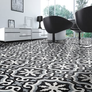 Pack of 12 Tangier Grey and Black Handmade Cement and Granite 8x8-inch Floor and Wall Moroccan Tiles (Morocco)
