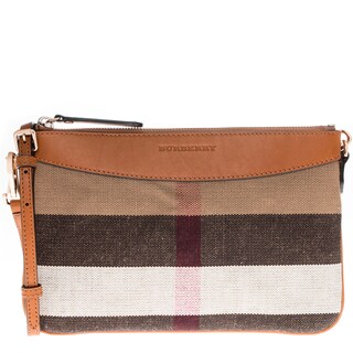 Burberry Small Canvas Check and Leather Clutch Bag