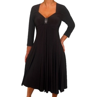 Women's Plus Size 3/4 Sleeves Empire Waist Black Cocktail Dress